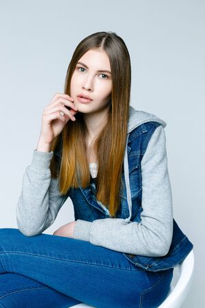Full Portrait of a styled professional female model.の写真素材
