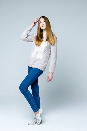 Full Portrait of a styled professional female model.の写真素材
