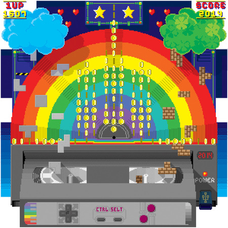 Enjoy the fantasy world of tech eight-bit pixel art のイラスト素材