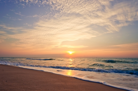 Beach in Cha-am, Thailand. Shooted in the morning with amazing sunrise sky.の写真素材