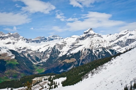 Urner Alps with mount Hahnen in Engelberg, Obwalden, Switzerlandの写真素材