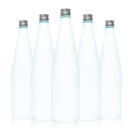 Isolated glass water bottles on white backgroundの写真素材
