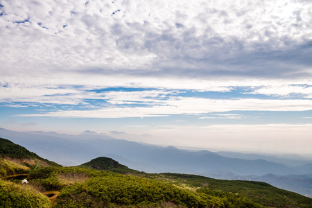 Mountain landscape near Asahidake in Daisetsuzan national park, Hokkaidoの写真素材