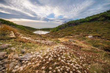 Mountain landscape near Asahidake in Daisetsuzan national park, Hokkaidoの写真素材