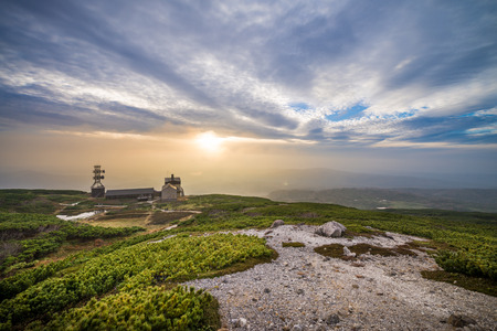 Mountain landscape near Asahidake in Daisetsuzan national park, Hokkaido  With ropeway station のeditorial素材