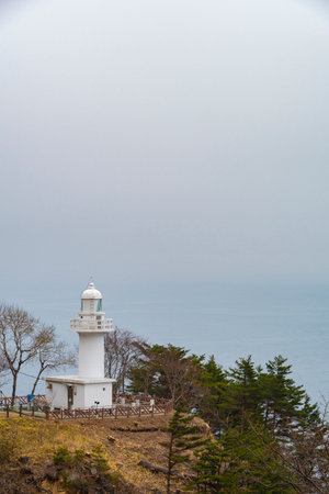 White lighthouse on the top of the mountain. Iwate Sanriku Rikuchu Kurosaki Lighthouseの写真素材