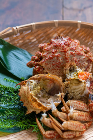 Helmet crab served in a colanderの写真素材