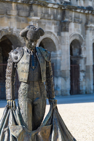 Bullfighter Statue in the Amphitheater, Nimes, Franceの写真素材