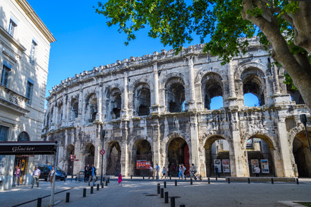 Nimes, Southern France View with amphitheaterの写真素材