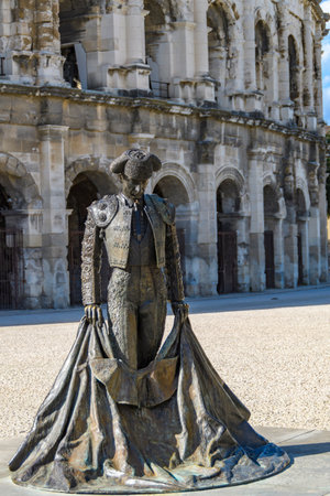 Bullfighter Statue in the Amphitheater, Nimes, Franceの写真素材