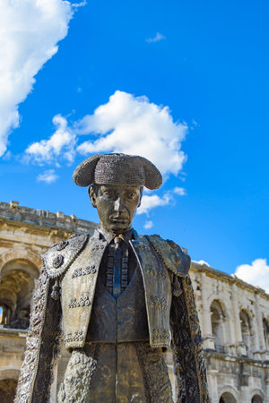 Bullfighter Statue in the Amphitheater, Nimes, Franceの写真素材