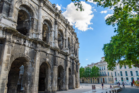 Nimes, Southern France View with amphitheaterの写真素材