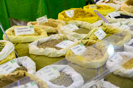 Organic spices in bags Strasbourg, Franceの写真素材