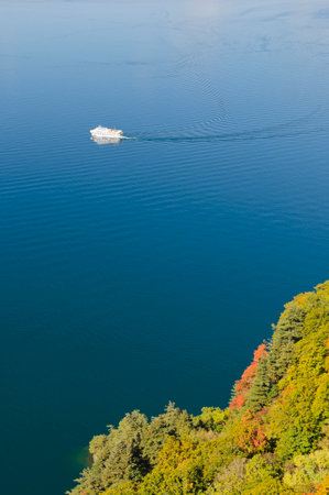 Beautiful scenery of lake and mountains in autumn. Lake Towada, Aomori, Japanの写真素材