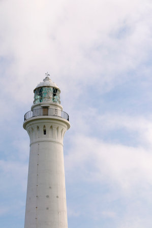 The Shiriyazaki Lighthouse stands out against the sky. Aomori, Japanの写真素材