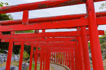 Senbon-torii (Thousand shrines) at Takayama Inari Shrine. Tsugaru, Aomori, Japanの写真素材