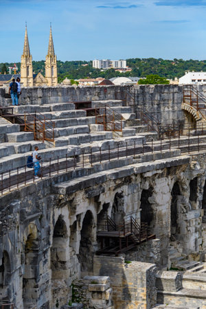 Ancient Roman ruins, amphitheater. Nimes, France