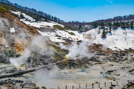 Japan's most highly acidic hot spring Tamagawa Hot Spring. Akita, Japanの写真素材