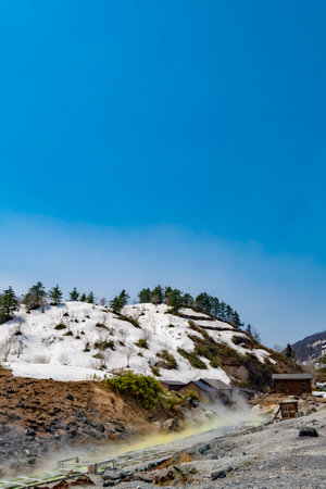 Japan's most highly acidic hot spring Tamagawa Hot Spring. Akita, Japanの写真素材