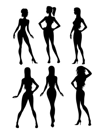Illustration of black six girls silhouette のイラスト素材