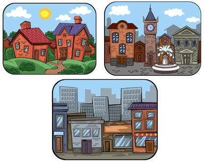 Illustration of a tree town scenes のイラスト素材