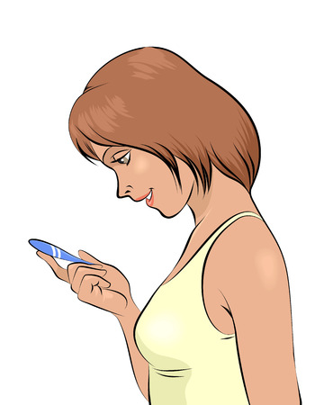 Vector illustration of a girl with pregnancy testのイラスト素材