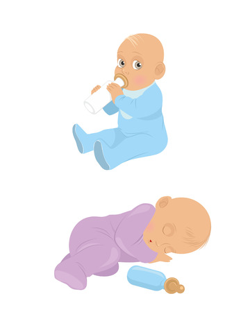 illustration of a two little babiesのイラスト素材