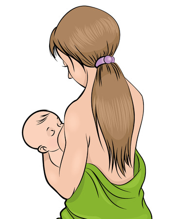 Vector illustration of a mother feeding childのイラスト素材