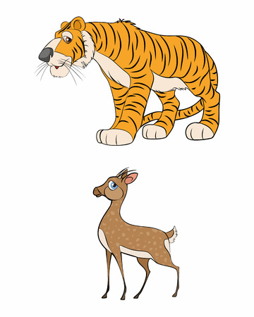 Vector illustration of a two animals - gazelle and tigerのイラスト素材