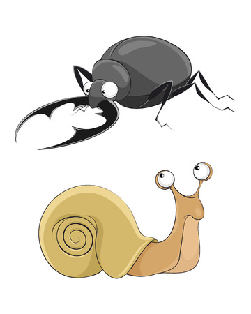 Vector illustration of a  snail and stag-beetleのイラスト素材