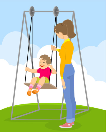 Vector illustration of a  child on a swingのイラスト素材