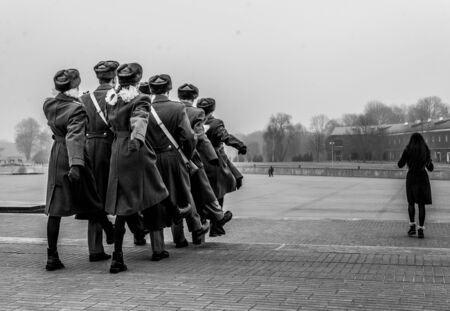 Soldiers are paying tribute to the Brest fortress where a big battle took part in WW2のeditorial素材