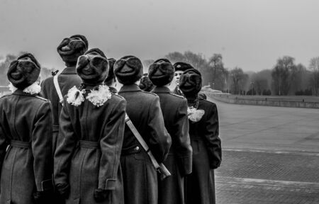 Soldiers are paying tribute to the Brest fortress where a big battle took part in WW2のeditorial素材