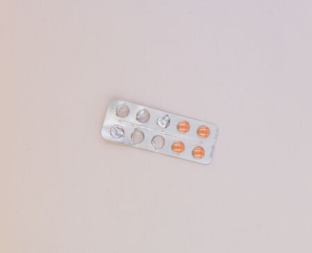 pills in case, not full, used, isolated, in whot ebackgroundの写真素材