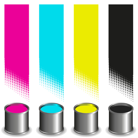 CMYK paint buckets and colored stripes raster effectのイラスト素材