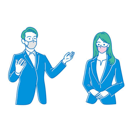 Man and woman in mask to talkのイラスト素材
