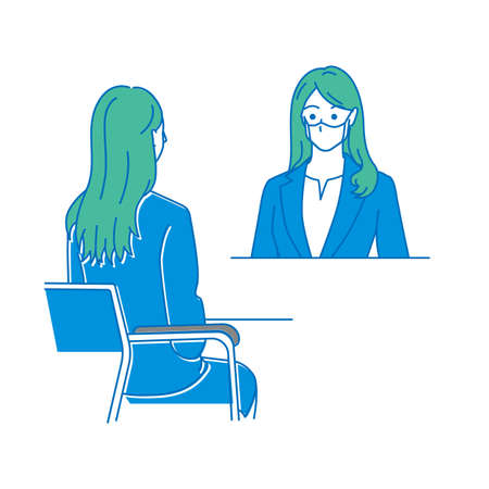 Female interviewer and man in maskのイラスト素材