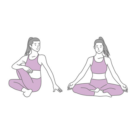 Woman doing yoga (half fish king pose, skarsana pose)のイラスト素材