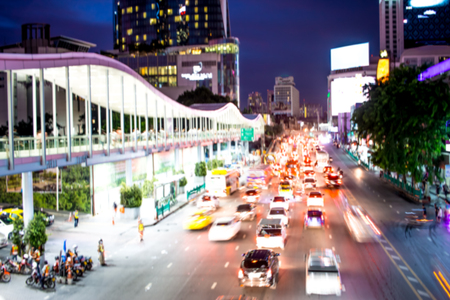 blurred of traffic jam in rush hour of many cars in Bangkok city, Thailandのeditorial素材