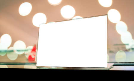 Mock up white Label for blank menu frame in Bar restaurant cafe., Stand for booklets with  sheets...
