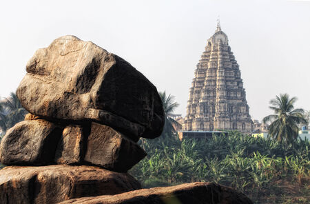 old stones and temple in Hampi in Indiaの写真素材