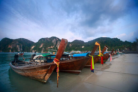 Phi Phi boat station in early morning in Thailandの写真素材
