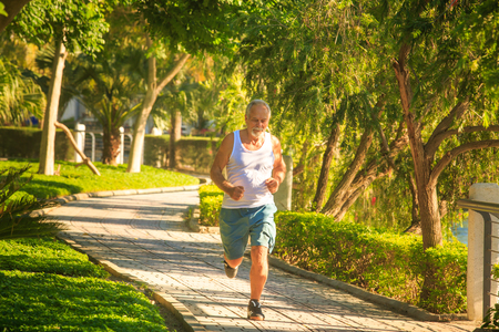european bearded old man in white vestの写真素材