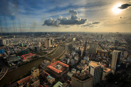 fantastic aerial view sunshine in the eveningのeditorial素材