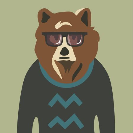 Vector illustration of hipster bear in sweater and glasses.のイラスト素材