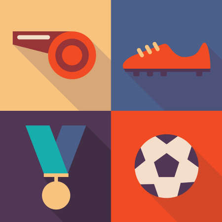 Vector illustration icon set of football: whistle, shoes, medal ballのイラスト素材