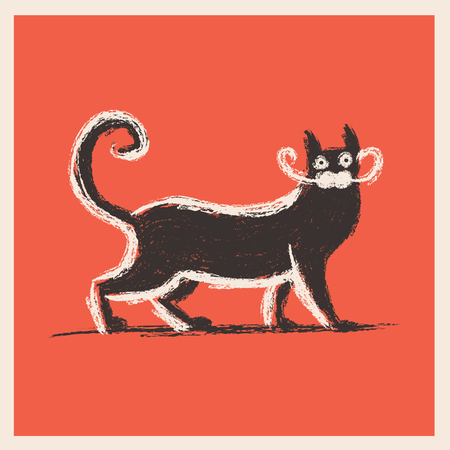 Vector cat illustration, red backgroundのイラスト素材