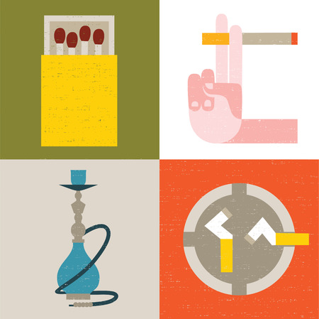 Vector illustration icon set of smoking: matches, cigarette, hookah, ashtrayのイラスト素材