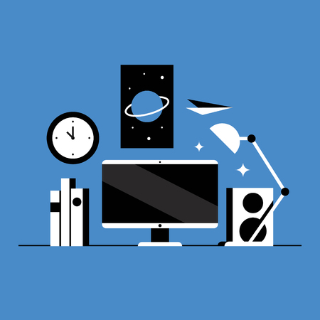 Vector illustration icon set of workspace, blue backgroundのイラスト素材