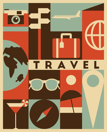 Vector travel background, icon setのイラスト素材